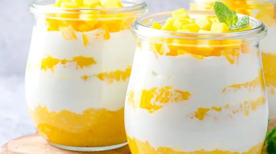 Dessert with mango and greek yogurt
