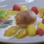 Doughnuts with ice cream and caramelized apples