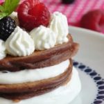 Cocoa Pancakes with Cream Cheese, Cream, and Raspberries