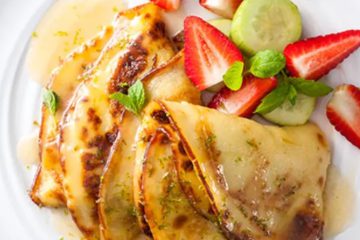 Coconut yogurt pancakes with coconut syrup