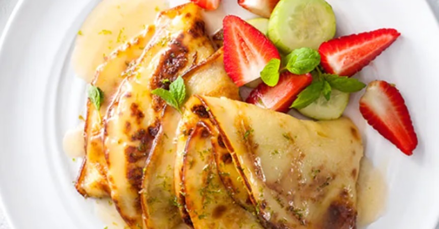 Coconut yogurt pancakes with coconut syrup