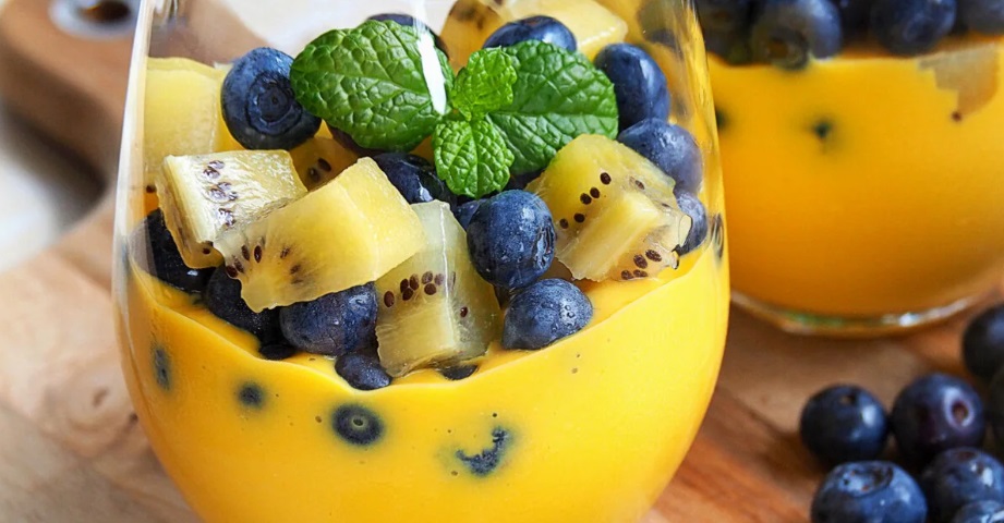Fruit Dessert with Mango, Kiwi, and Blueberries
