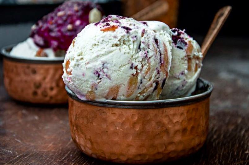 Peach and blueberry ice cream