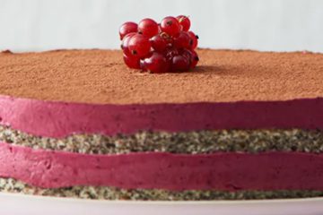 Poppy seed cake with blackcurrant mousse