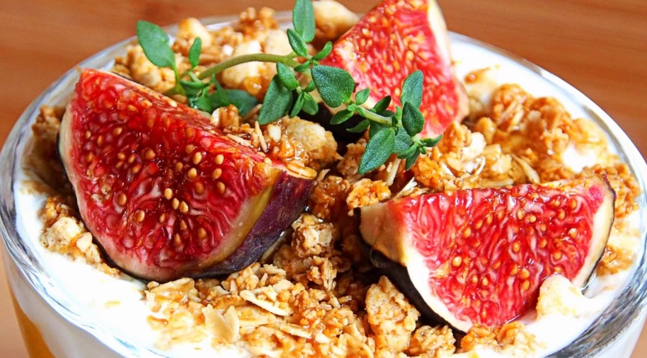 Yogurt Dessert with Granola, Mango, and Fig
