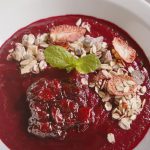 Beetroot-Strawberry Dessert with Cherry Sauce and Granola