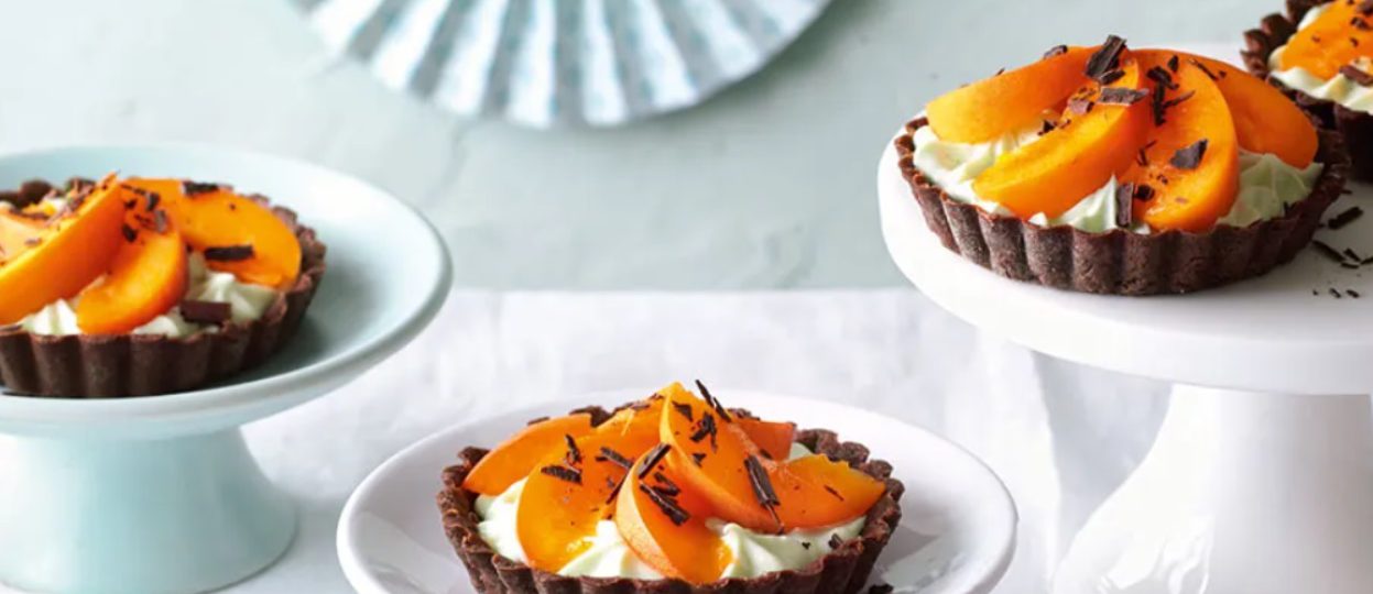 Chocolate Mini Tarts with Mint Cream and Apricots