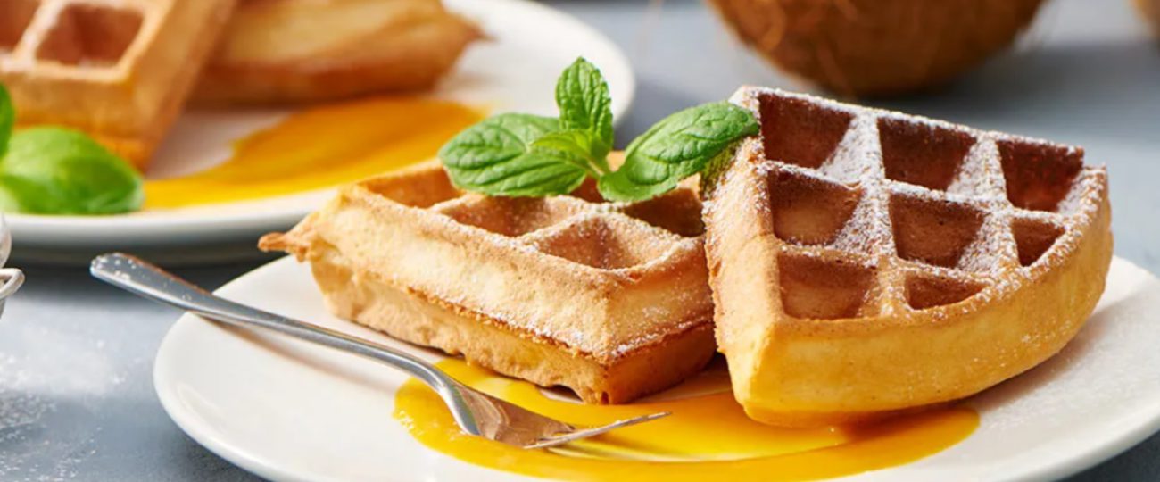 Coconut Waffles with Mango Sauce