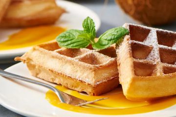 Coconut Waffles with Mango Sauce