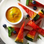 Grilled Watermelon with Mango, Lime, and Lemon Balm Sauce