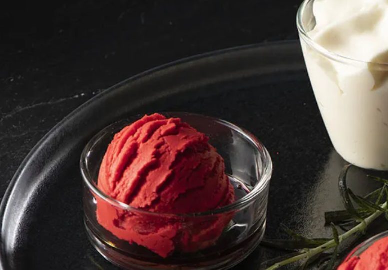Molecular Cuisine - Tomato Soup Ice Cream and Cheese Foam