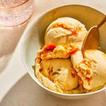 Peach Ice Cream with Caramel-Bourbon Swirl