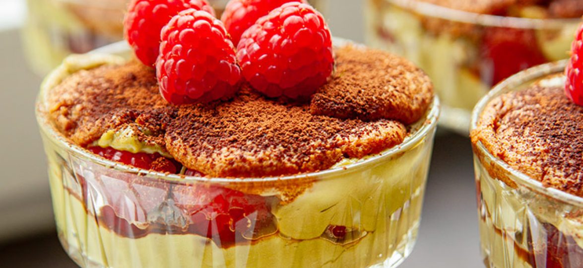 Pistachio Tiramisu with Raspberries