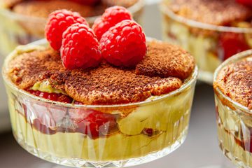 Pistachio Tiramisu with Raspberries
