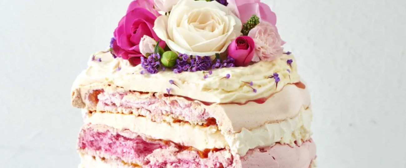 Plum and Raspberry Pavlova Cake