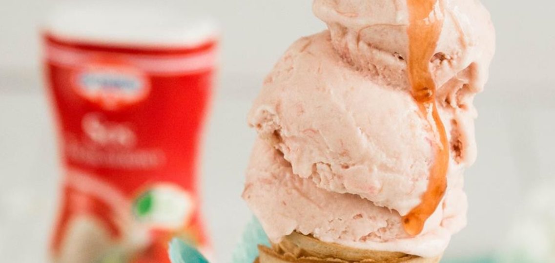 Rhubarb Ice Cream with Strawberry Sauce