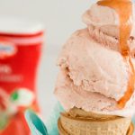 Rhubarb Ice Cream with Strawberry Sauce