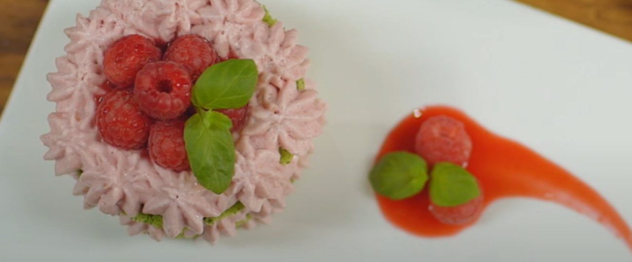 Spinach and Basil Sponge Cake with Raspberry