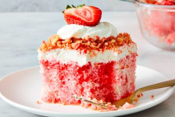 Strawberry Crunch Poke Cake