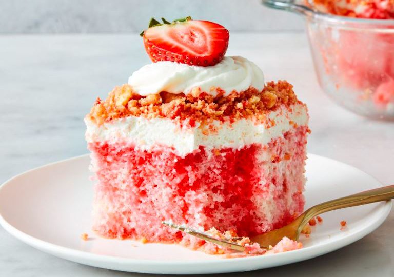 Strawberry Crunch Poke Cake