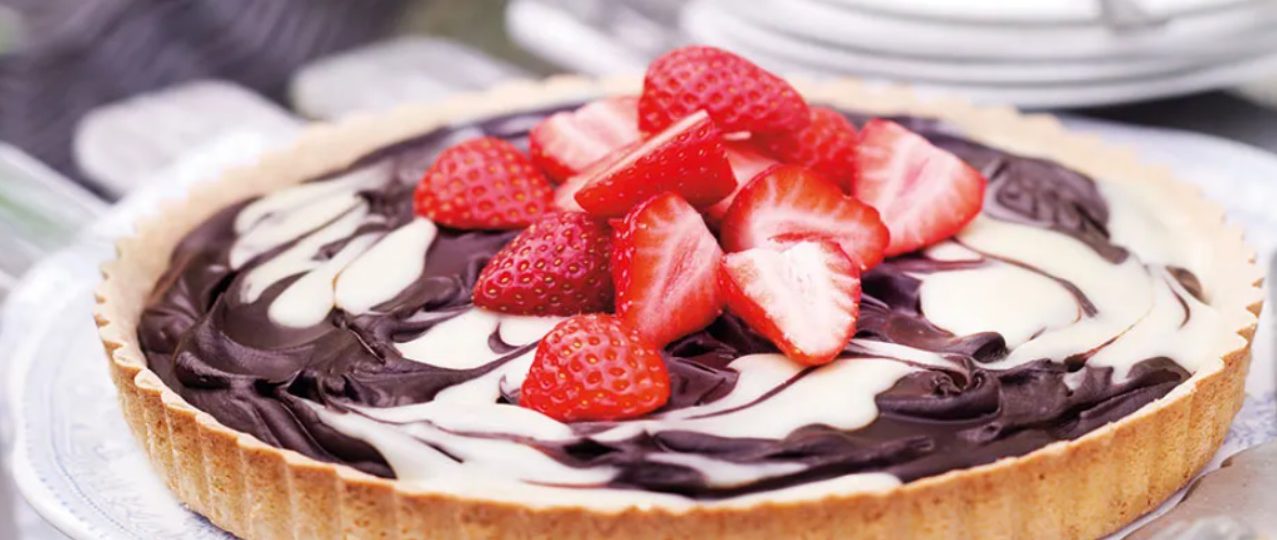 Strawberry Tart with White and Dark Chocolate Cream