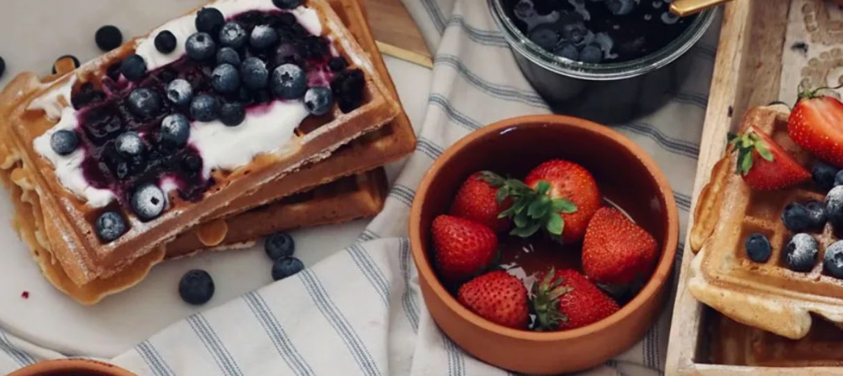 Waffles with Yogurt and Blueberries