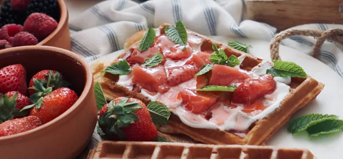 Waffles with Yogurt and Strawberries