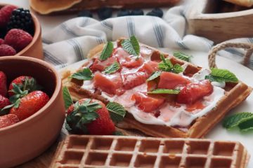 Waffles with Yogurt and Strawberries