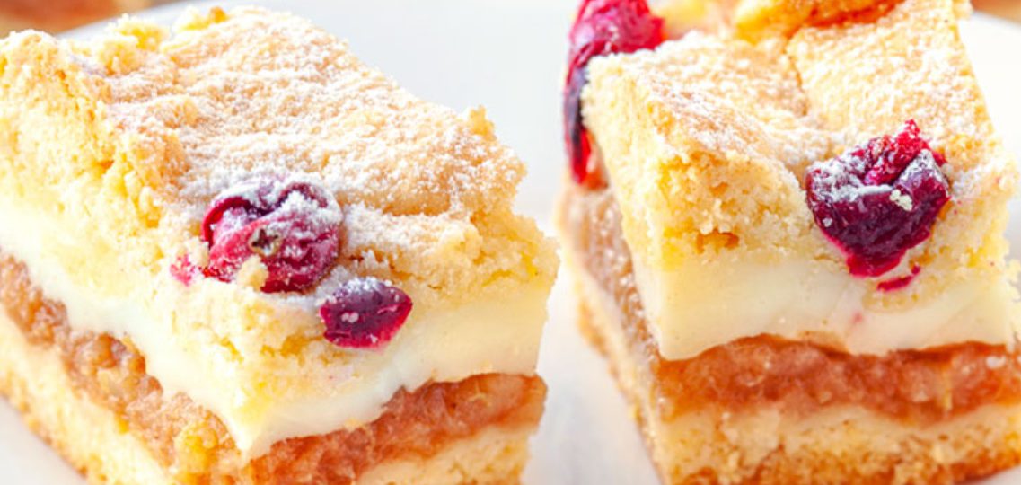 Apple pie with pudding and cranberries