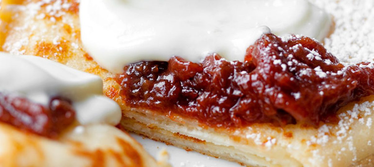 Pancakes with Cheese Filling and Plum Jam